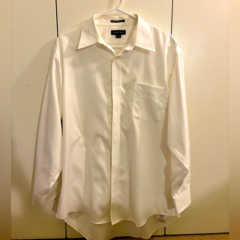 Lands End Men's Tailored Fit No Iron Solid Supima Cotton Oxford Dress Shirt